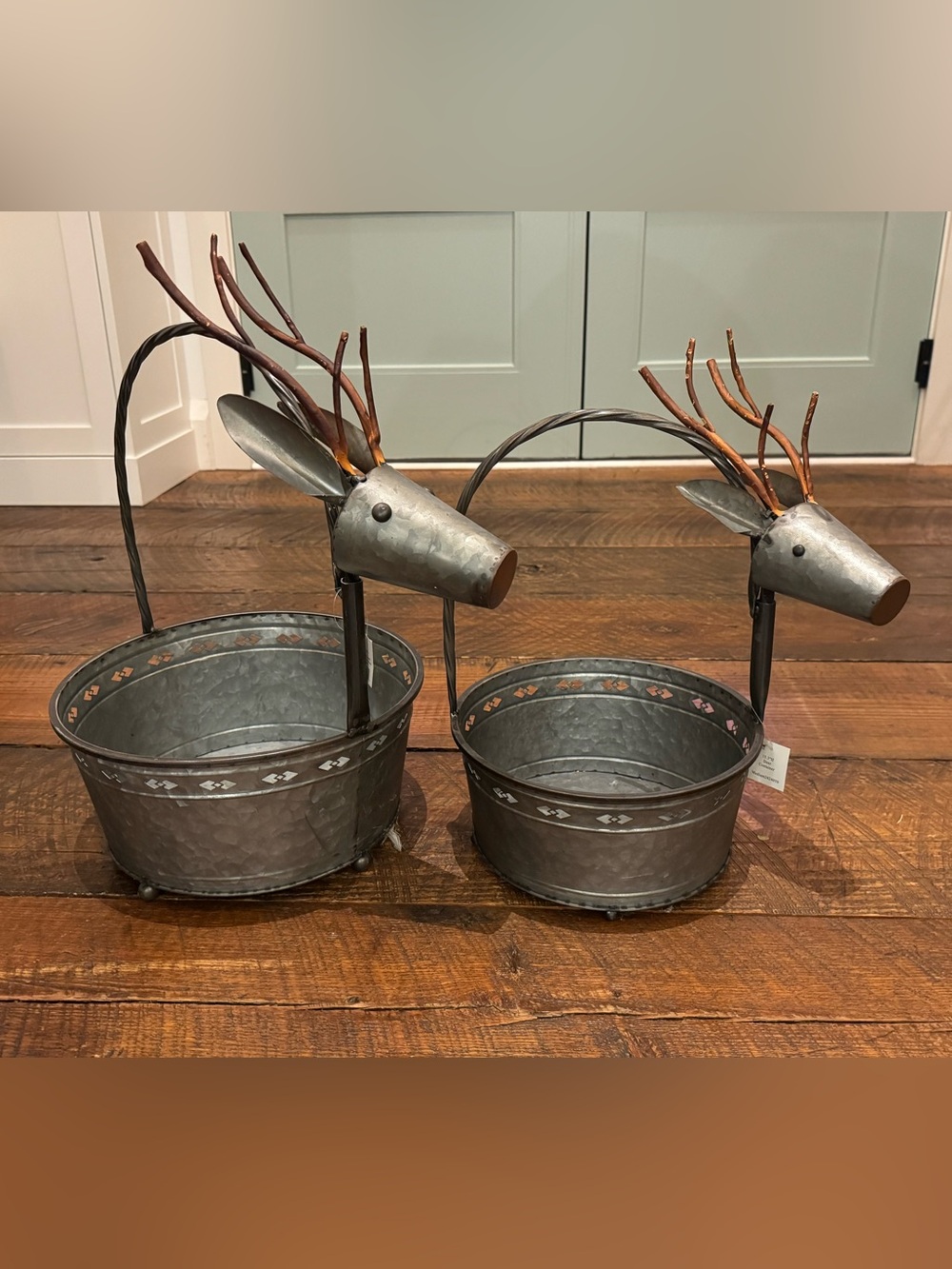 Set of 2 Metal Reindeer Basket Planters Christmas Holiday Rustic Decor 🔥NWT